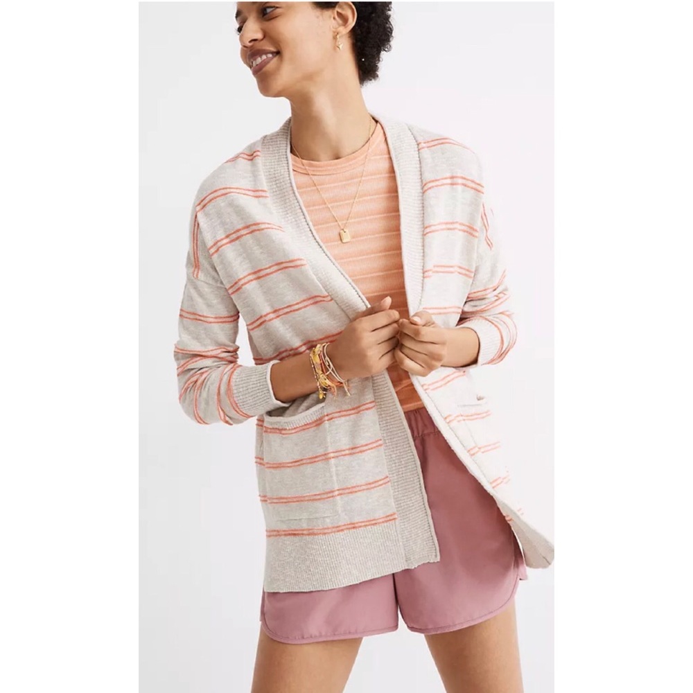 Madewell Bradley Cardigan Sweater in Textured Stripe Oatmeal M